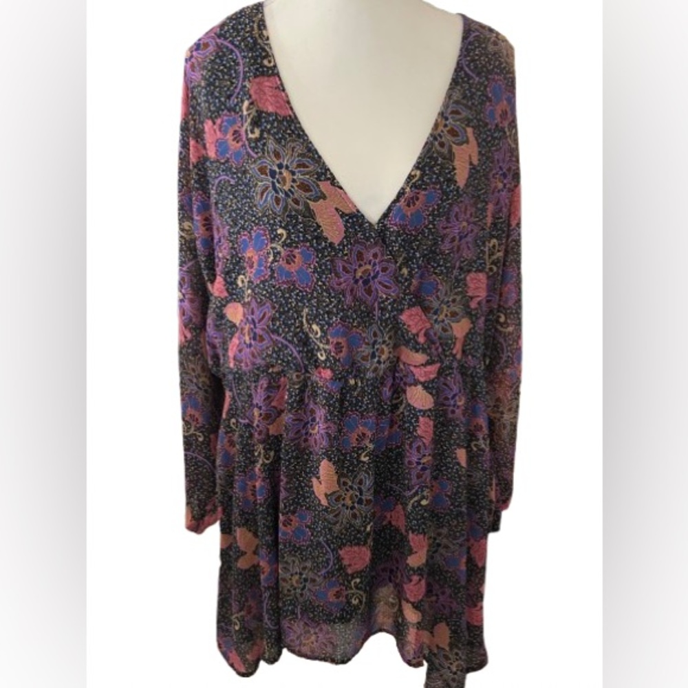 Teegan Mini FREE PEOPLE Boho Floral Tunic Dress Wrap Peasant Vintage Style Small